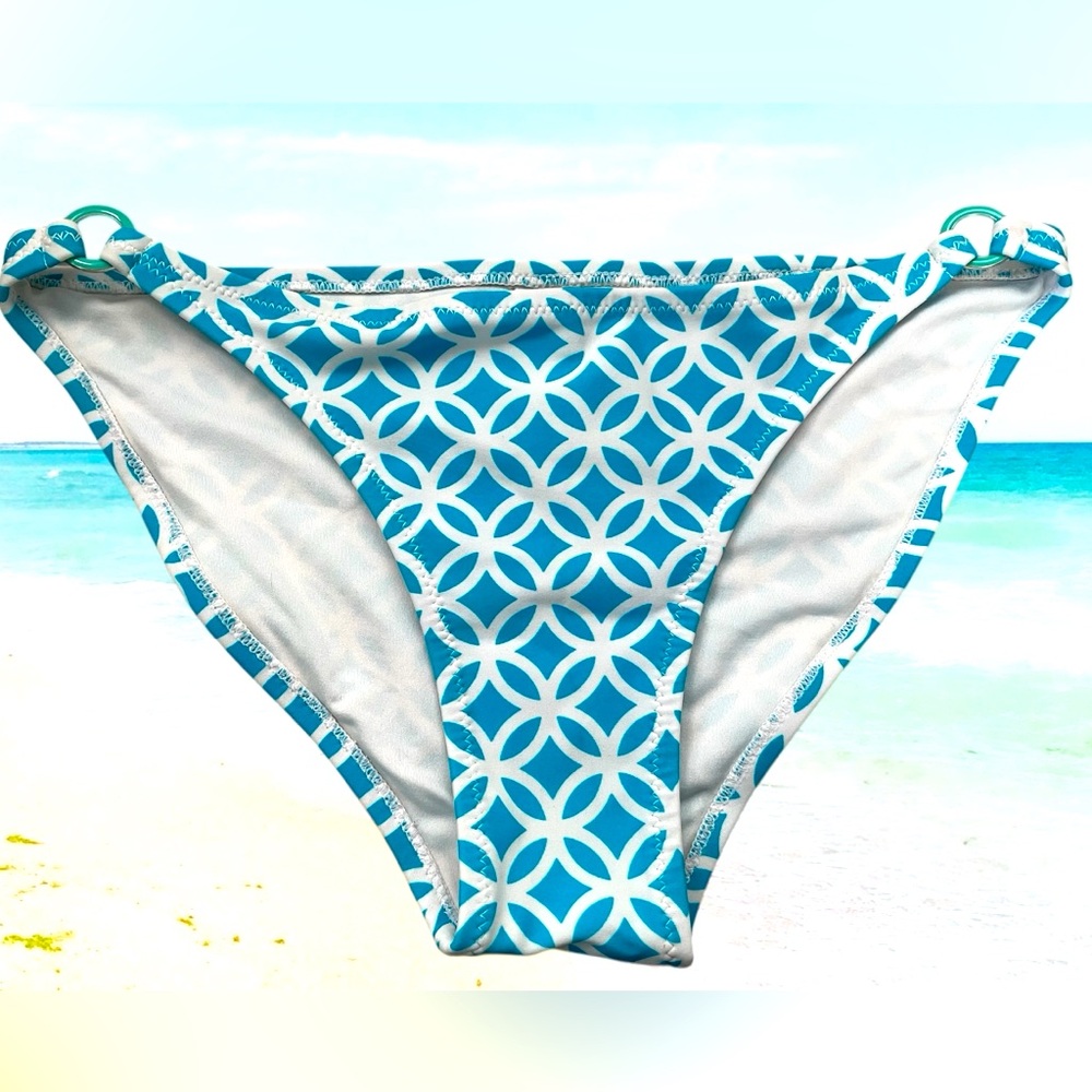 Geometric Blue & White Bikini Bottom